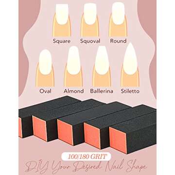 Maryton Nail Buffer Block, Medium/Fine Grit 100/180 Finishing Buffers for Acrylic Nails Gel Polish Nails, 3 Way Professional Pedicure Manicure Buffer Kits, 5 Count
