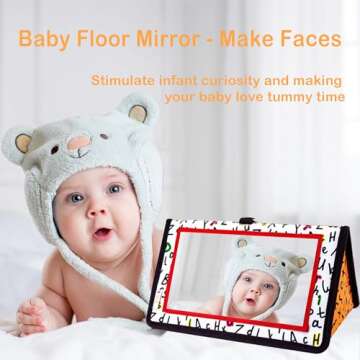 Epessa Baby Mirror Toys for Tummy Time, Newborn Infant Toys 0-6 6-12 Months, Baby Floor Mirror, Blac...