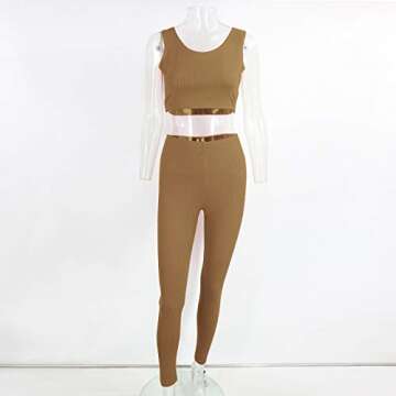 Cosygal Women's Crop Tank Top Long Cardigan Pencil Pants Tank Coat Three Piece Outfit Sets Brown Small