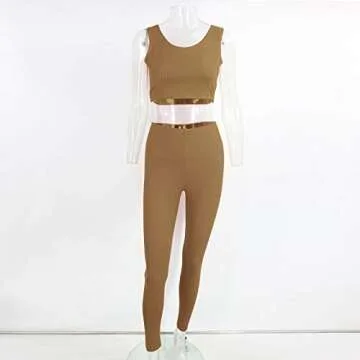 Cosygal Women's Crop Tank Top Long Cardigan Pencil Pants Tank Coat Three Piece Outfit Sets Brown Small