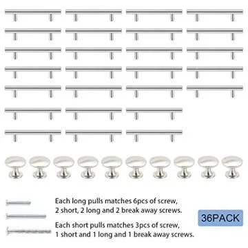 SUNRIVER 36 Pack Kitchen Cabinet Handles 26 Pack Cabinet Pulls Brushed Satin Nickel 10 Pack Cabinet Door Knobs 3-3/4" Hole Center Stainless Steel Cabinet Hardware for Drawer