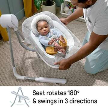 Ingenuity Anyway Sway 5-Speed Multi-Direction Portable Foldable Baby Swing & Infant Seat with Vibrations, Nature Sounds, 0-9 Months 6-20 lbs (Spruce)