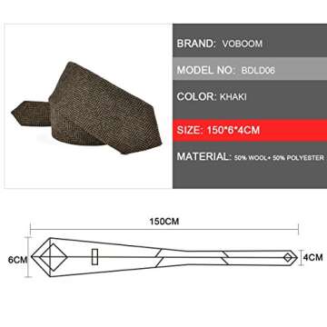 VOBOOM Mens Necktie Skinny Tweed Pattern Woolen Neck Tie in Khaki