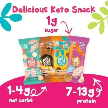 Bhu Foods Keto Bars, Organic Low Carb, Only 1g Sugar, Gluten Free & Vegan, Sweetened with Monk Fruit, Healthy Protein Snacks for Adults, 4 Flavors (Pack of 10)