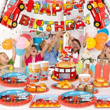 Fire Truck Birthday Party Supplies - 155pcs Set for Boys