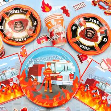 Fire Truck Birthday Party Supplies - 155pcs Set for Boys