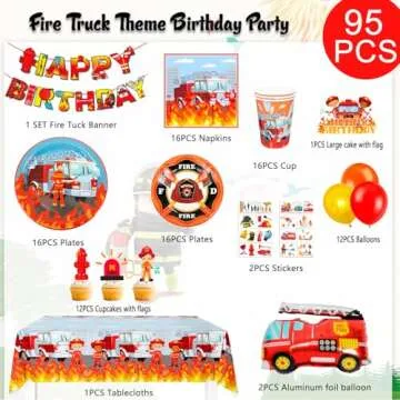 Fire Truck Birthday Party Supplies - 155pcs Set for Boys