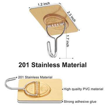 CGBE Adhesive Hooks Heavy Duty Sticky Hooks for Hanging 11 lbs (Max) Seamless Transparent Adhesive H...