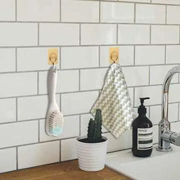 CGBE Adhesive Hooks Heavy Duty Sticky Hooks for Hanging 11 lbs (Max) Seamless Transparent Adhesive Hooks Wall Hangers Without Nails for Hanging Keys Coats Hats Bags Ceiling (Gold-8PACK)