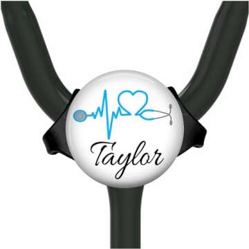 EKG Heart Stethoscope Badge Reel Personalized (10 Colors) Retractable ID Holder Extends 32 inches - You Customize Fonts, Design Size, Decorative Frame