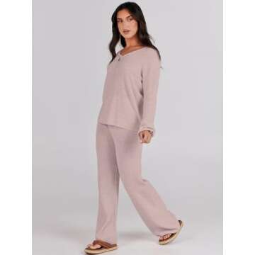 Caracilia Womens Loungewear Set Pajama Two Piece Outfits Knit Sweater Sets Long Sleeve Sweatsuit Sweatpants Lounge Set Travel Vacation 2 Piece Tracksuit Fall Winter Fashion Clothes B1165huatuo-S Camel