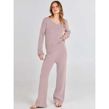 Caracilia Womens Loungewear Set Pajama Two Piece Outfits Knit Sweater Sets Long Sleeve Sweatsuit Sweatpants Lounge Set Travel Vacation 2 Piece Tracksuit Fall Winter Fashion Clothes B1165huatuo-S Camel