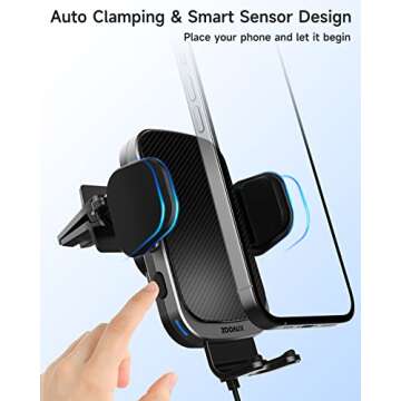 ZOOAUX Wireless Car Charger Vent Mount, 15W Fast Charging Auto-Clamping Car Mount, Air Vent Car Phone Holder for iPhone 15/15 Pro/14/13 Pro/XS/XR/X/8,Samsung S24/S23/22/S21/S10 (Grey)