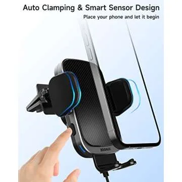 ZOOAUX Wireless Car Charger Vent Mount, 15W Fast Charging Auto-Clamping Car Mount, Air Vent Car Phone Holder for iPhone 15/15 Pro/14/13 Pro/XS/XR/X/8,Samsung S24/S23/22/S21/S10 (Grey)