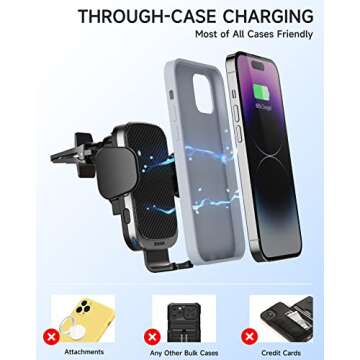ZOOAUX Wireless Car Charger Vent Mount, 15W Fast Charging Auto-Clamping Car Mount, Air Vent Car Phone Holder for iPhone 15/15 Pro/14/13 Pro/XS/XR/X/8,Samsung S24/S23/22/S21/S10 (Grey)