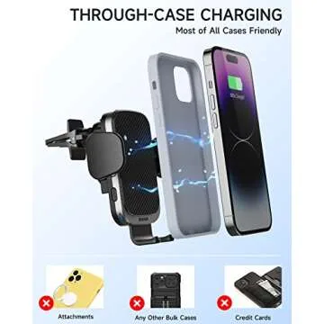 ZOOAUX Wireless Car Charger Vent Mount, 15W Fast Charging Auto-Clamping Car Mount, Air Vent Car Phone Holder for iPhone 15/15 Pro/14/13 Pro/XS/XR/X/8,Samsung S24/S23/22/S21/S10 (Grey)