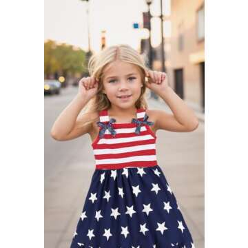 CM-Kid Toddler Kids Baby Girls 4th of July Outfit American Flag Dress Stars Striped Independence Day...