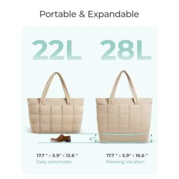 BAGSMART Expandable Tote Bag for Women, Zippered Puffer Design with Water-Resistant Quilted, Nurse and Carry-On Travel Bag, Pink