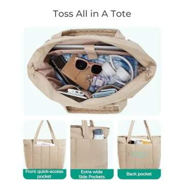 BAGSMART Expandable Tote Bag for Women, Zippered Puffer Design with Water-Resistant Quilted, Nurse and Carry-On Travel Bag, Pink