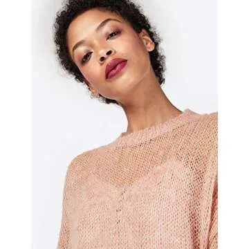 Vero Moda Women's Cecily Long Sleeve High Neck Open Knit Top, Misty Rose, Medium