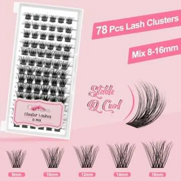 DIY Eyelash Extensions 78pcs Crislashes Mixed Eyelash Clusters 8-16mm D Curl Volume DIY Cluster Eyelash Extensions for Home Use(H-D Curl Mix8-16mm)