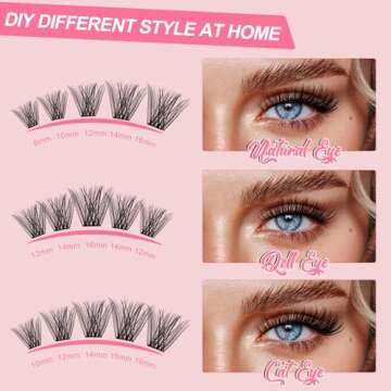 DIY Eyelash Extensions 78pcs Crislashes Mixed Eyelash Clusters 8-16mm D Curl Volume DIY Cluster Eyelash Extensions for Home Use(H-D Curl Mix8-16mm)