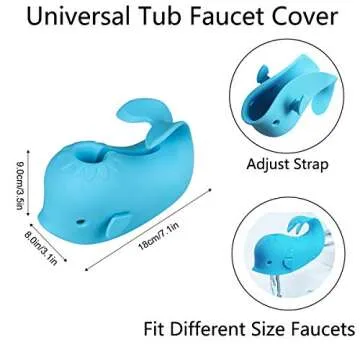 Bath Spout Cover, Faucet Cover Baby Bathroom Tub Faucet Cover Protector for Kids, Bathtub Spout Cover for Baby Kids Toddlers Protection Accessories Baby Safety Universal Bath Silicone Toys Whale Blue