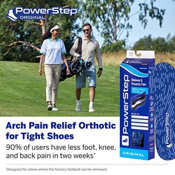 PowerStep Original Insoles - Arch Pain Relief Orthotics for Tight Shoes - Foot Support for Plantar F...