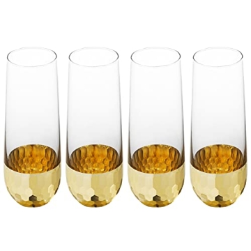 MyGift Modern Stemless Champagne Flute Glass Set of 4 Party Drinkware, Cocktails Prosecco Mimosa Gla...