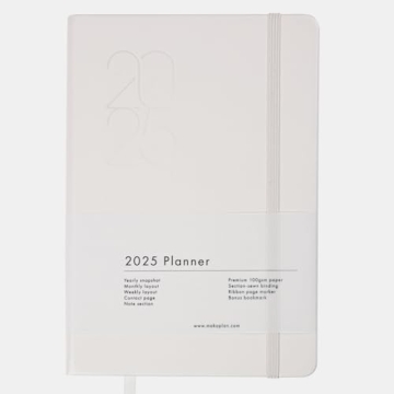 2025 Planner (Beige) - 8.1" x 5.9" Soft-Touch PU Leather Yearly Agenda - Non-Bleed Paper - Efficient...