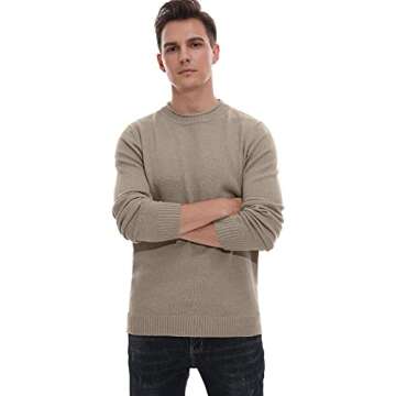 Sailwind Men's Crewneck Sweater Soft Casual Sweaters for Men Classic Pullover Sweaters Khaki