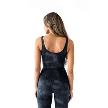 Kamo Fitness Ellyn Tank Top Crop Sports Bra for Women Soft Padded Built-in Bra Longline Yoga Running Workout (Black Tie Dye, L)