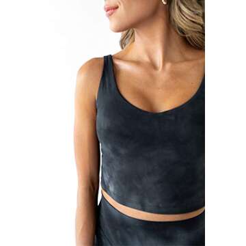Kamo Fitness Ellyn Tank Top Crop Sports Bra for Women Soft Padded Built-in Bra Longline Yoga Running Workout (Black Tie Dye, L)