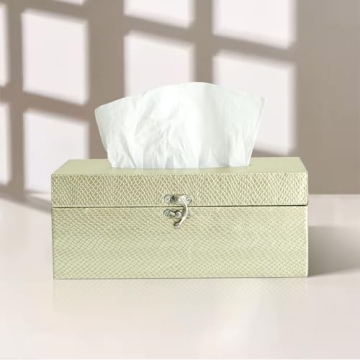 MODE HOME Gold Tissue Box Cover Rectangle, Elegant Faux Leather Tissue Box Holder with Non-Woven Fabric Lining, Durable Tissue Box Cover for Kleenex Box for Bathroom, Living Room, Bedroom