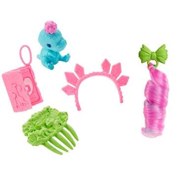 Mattel Cave Club Rockelle Doll (8-10-inch, Teal Hair) Poseable Prehistoric Fashion Doll with Dinosaur Pet and Accessories, Gift for 4 Year Olds and Up