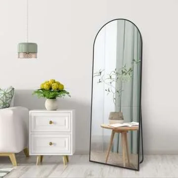 RACHMADES 64"x21", Body Floor Mirror with Stand, Standing Hanging or Leaning Against Wall for Bedroom, Sleek Arched-Top , Modern Full Length Mirror
