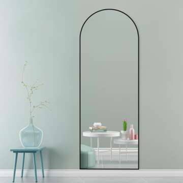 RACHMADES 64"x21", Body Floor Mirror with Stand, Standing Hanging or Leaning Against Wall for Bedroom, Sleek Arched-Top , Modern Full Length Mirror