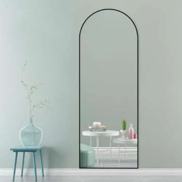 RACHMADES 64"x21", Body Floor Mirror with Stand, Standing Hanging or Leaning Against Wall for Bedroom, Sleek Arched-Top , Modern Full Length Mirror