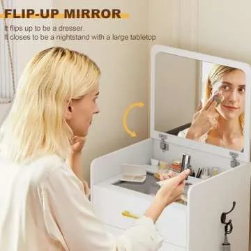 Lvifur 3-in-1 Vanity Desk with Flip Top Mirror, Makeup Vanity Table with Cushioned Stool for Small Space, Compact Dressing Table, Vanity Set for Bedroom