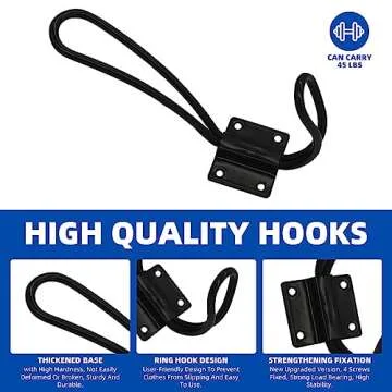 10 Pack Rustic Entryway Hooks - Black Wall Mounted Coat Rack with Metal Screws, Vintage Double Coat Hooks, Durable and Easy to Install Farmhouse Hooks for Hanging Clothes, Coats, Hats