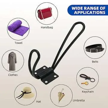 10 Pack Rustic Entryway Hooks - Black Wall Mounted Coat Rack with Metal Screws, Vintage Double Coat Hooks, Durable and Easy to Install Farmhouse Hooks for Hanging Clothes, Coats, Hats