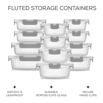 JoyJolt 24pc Fluted Glass Storage Containers for Meal Prep