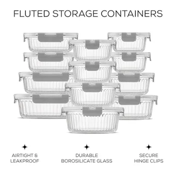 JoyJolt 24pc Fluted Glass Storage Containers for Meal Prep