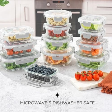 JoyJolt 24pc Fluted Glass Storage Containers for Meal Prep