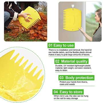 GardenHOME Leaf Scoops Hand Rakes, Large Leaf Grabbers for Yard Work and Garden Use, Clear and Collect Garden Rake, Leaf Scooper and Claws for Leaves, Lawn Debris, and Trash Cleanup, Yellow