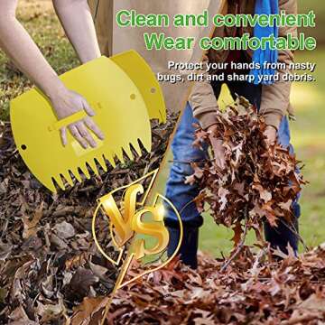 GardenHOME Leaf Scoops Hand Rakes, Large Leaf Grabbers for Yard Work and Garden Use, Clear and Collect Garden Rake, Leaf Scooper and Claws for Leaves, Lawn Debris, and Trash Cleanup, Yellow
