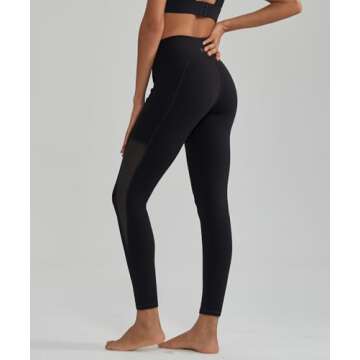 ALONG FIT Soft Mesh Yoga Pants with Side Pockets Workout High Waist Breathable Stretchy Leggings for Women