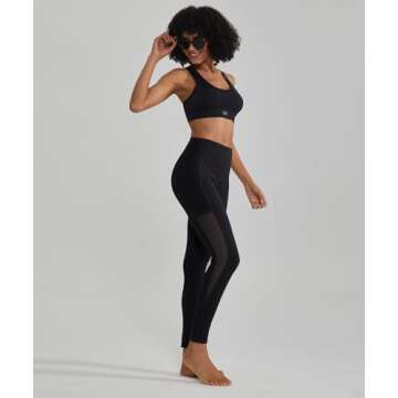 ALONG FIT Soft Mesh Yoga Pants with Side Pockets Workout High Waist Breathable Stretchy Leggings for Women