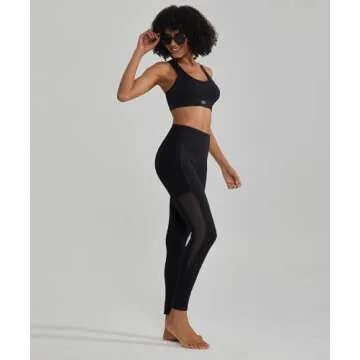 ALONG FIT Soft Mesh Yoga Pants with Side Pockets Workout High Waist Breathable Stretchy Leggings for Women