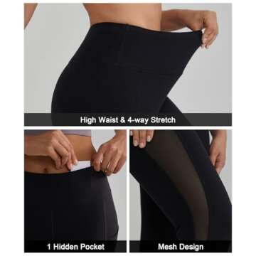 ALONG FIT Soft Mesh Yoga Pants with Side Pockets Workout High Waist Breathable Stretchy Leggings for Women
